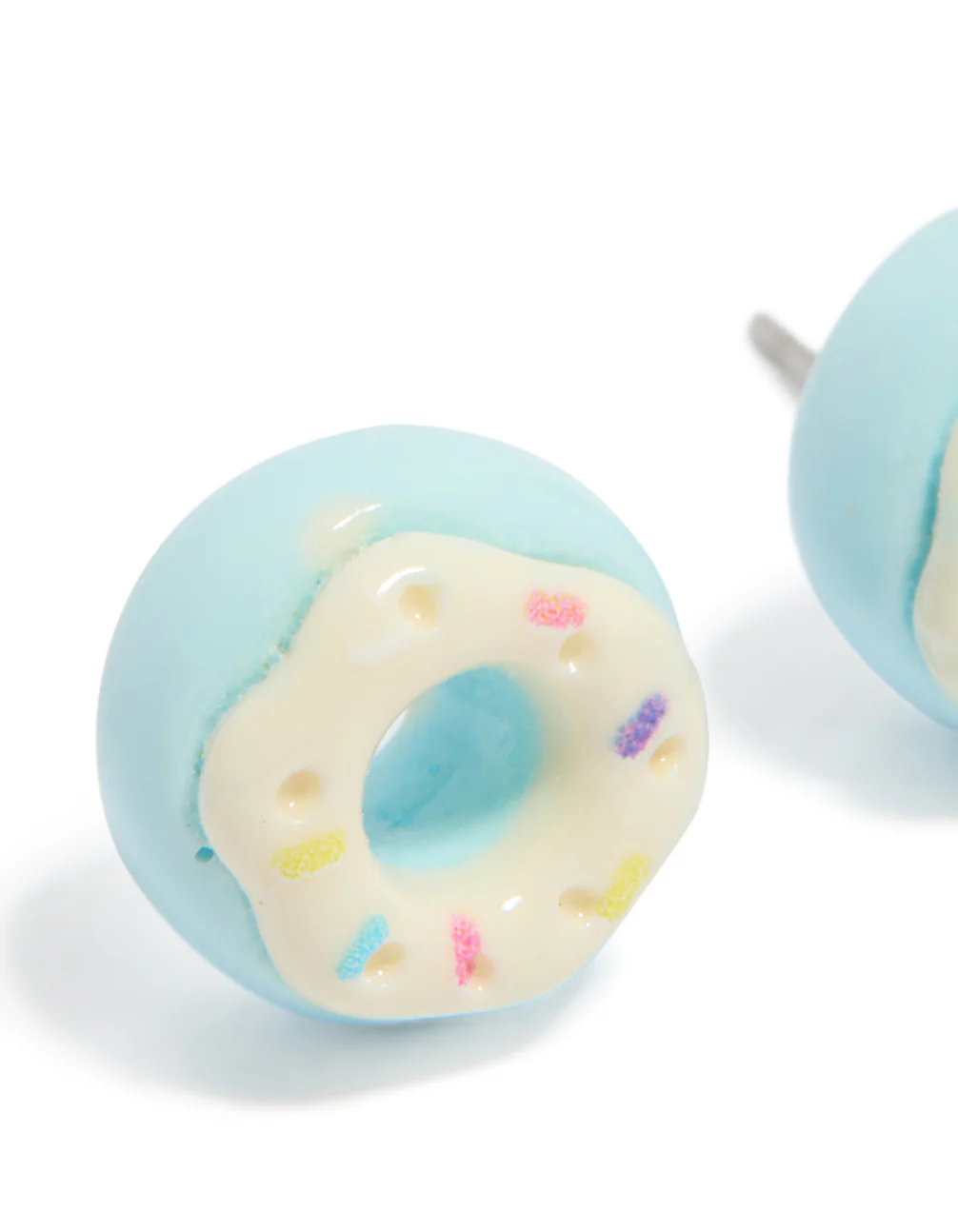 Silver Blue Donut Stud Earrings - Image 3