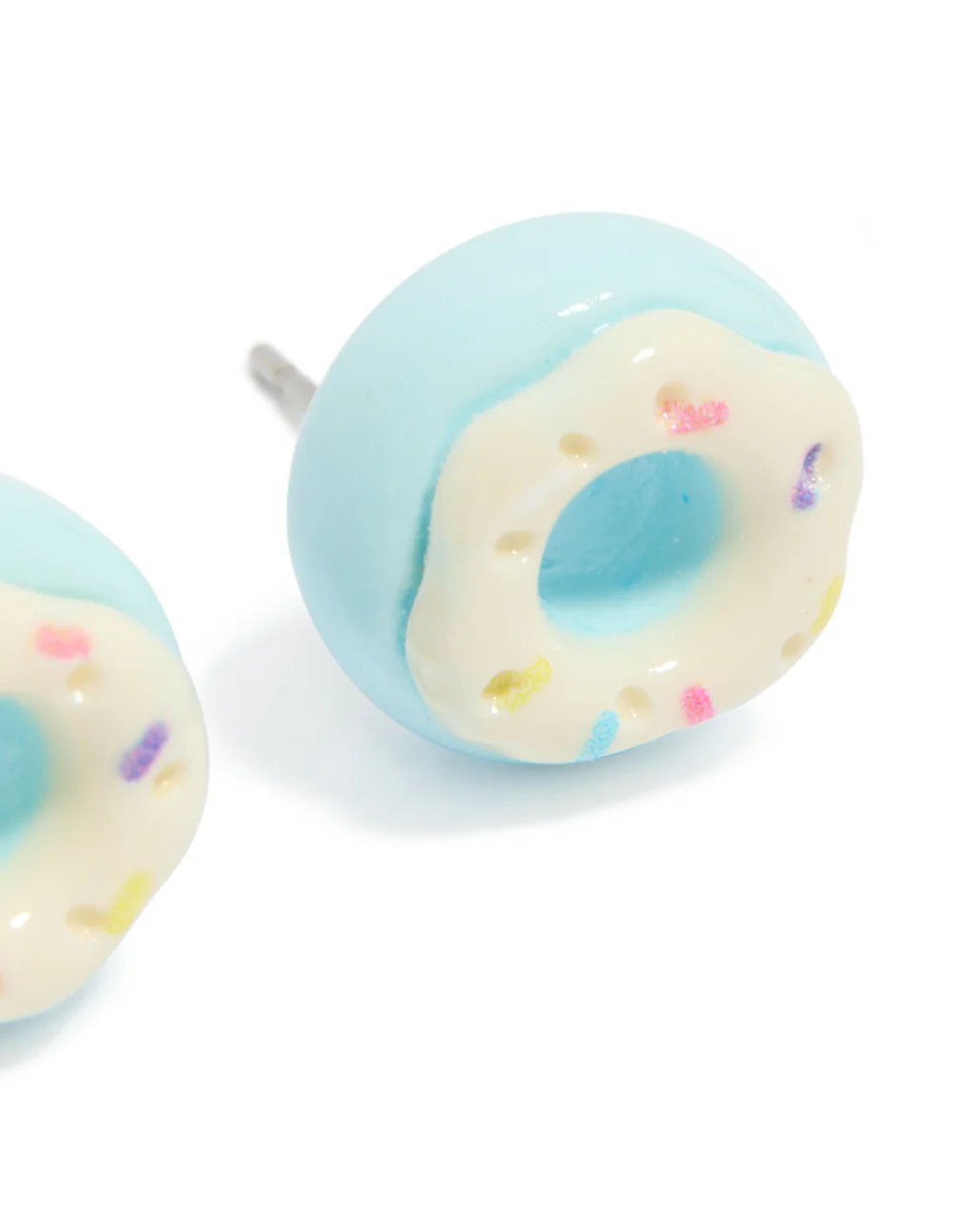 Silver Blue Donut Stud Earrings - Image 4