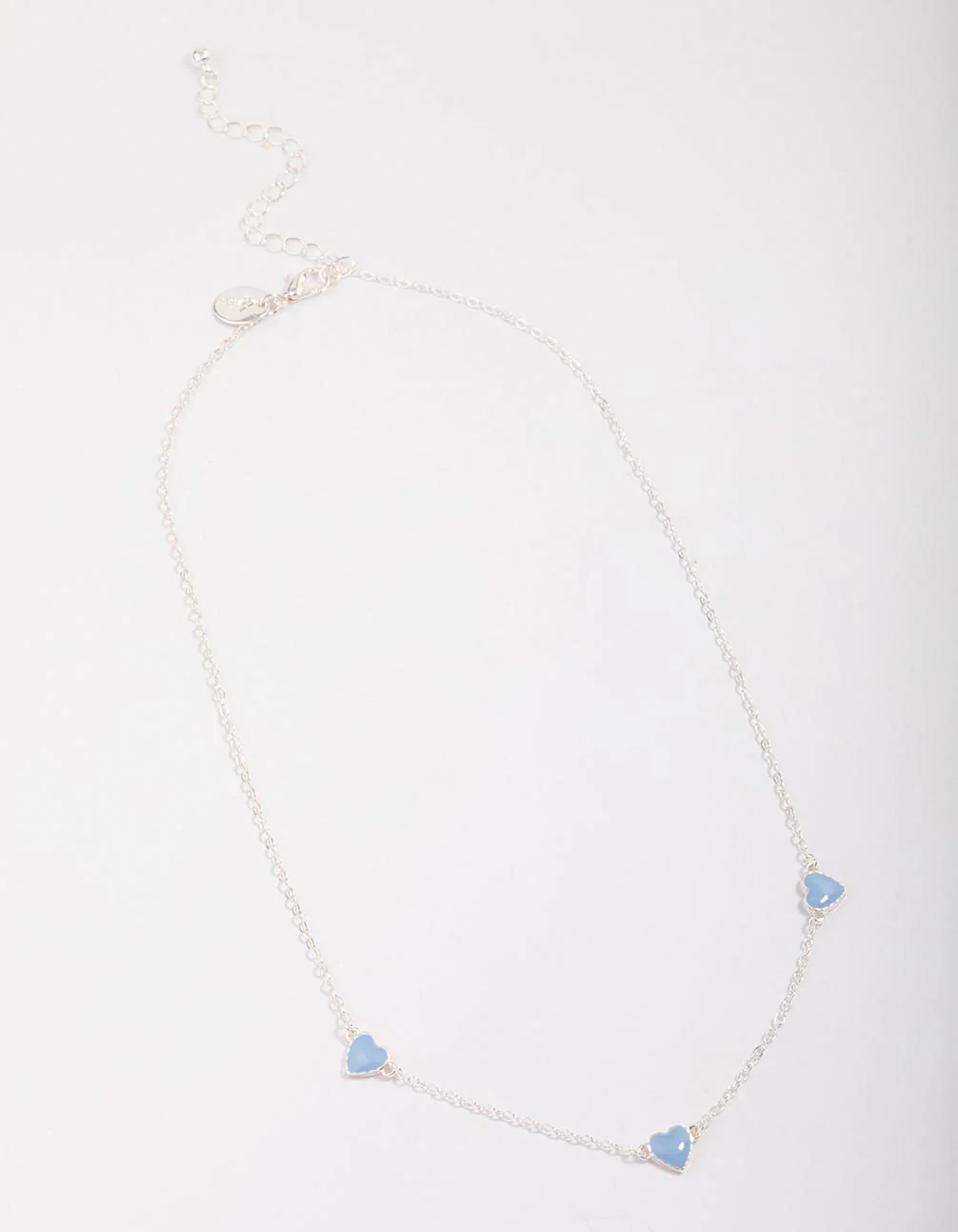 Silver Blue Enamel Heart Chain Necklace - Image 2