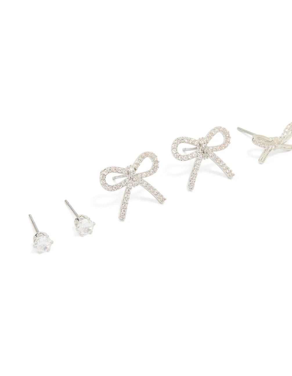 Silver Bow & Classic Stud Earrings 3-Pack - Image 4