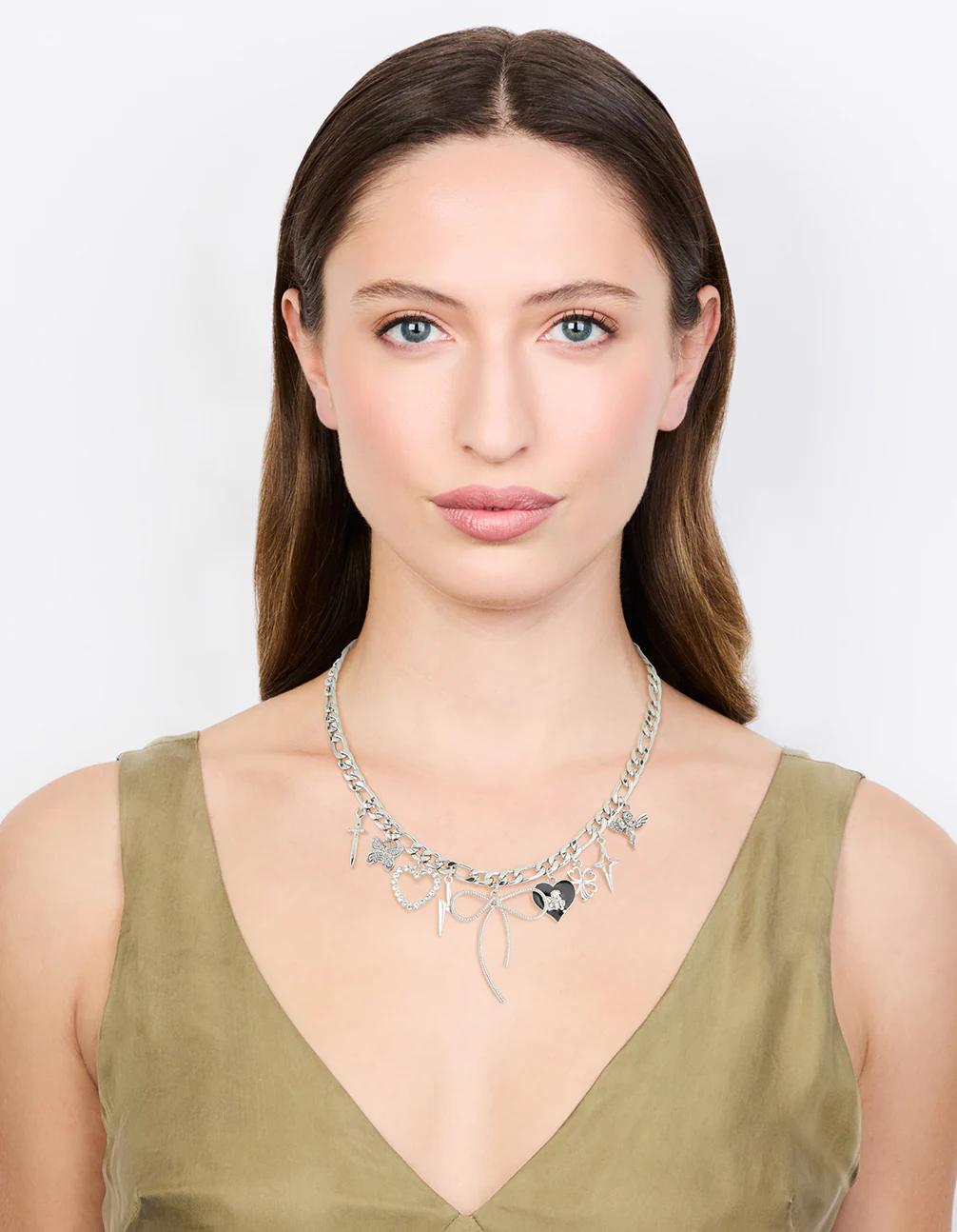 Silver Bow & Heart Charm Necklace - Image 3
