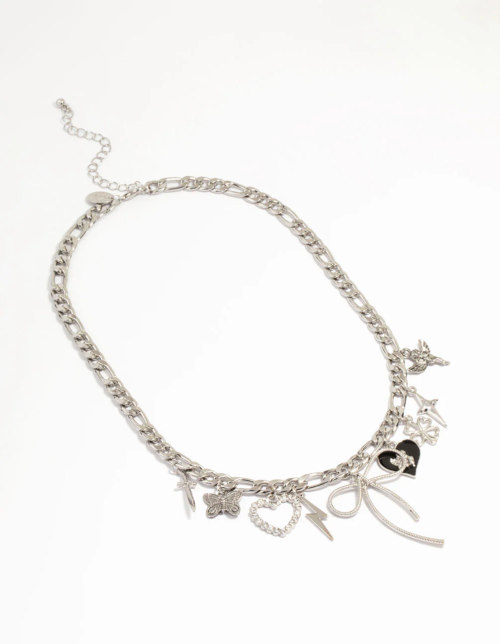 Silver Bow & Heart Charm Necklace - Image 4