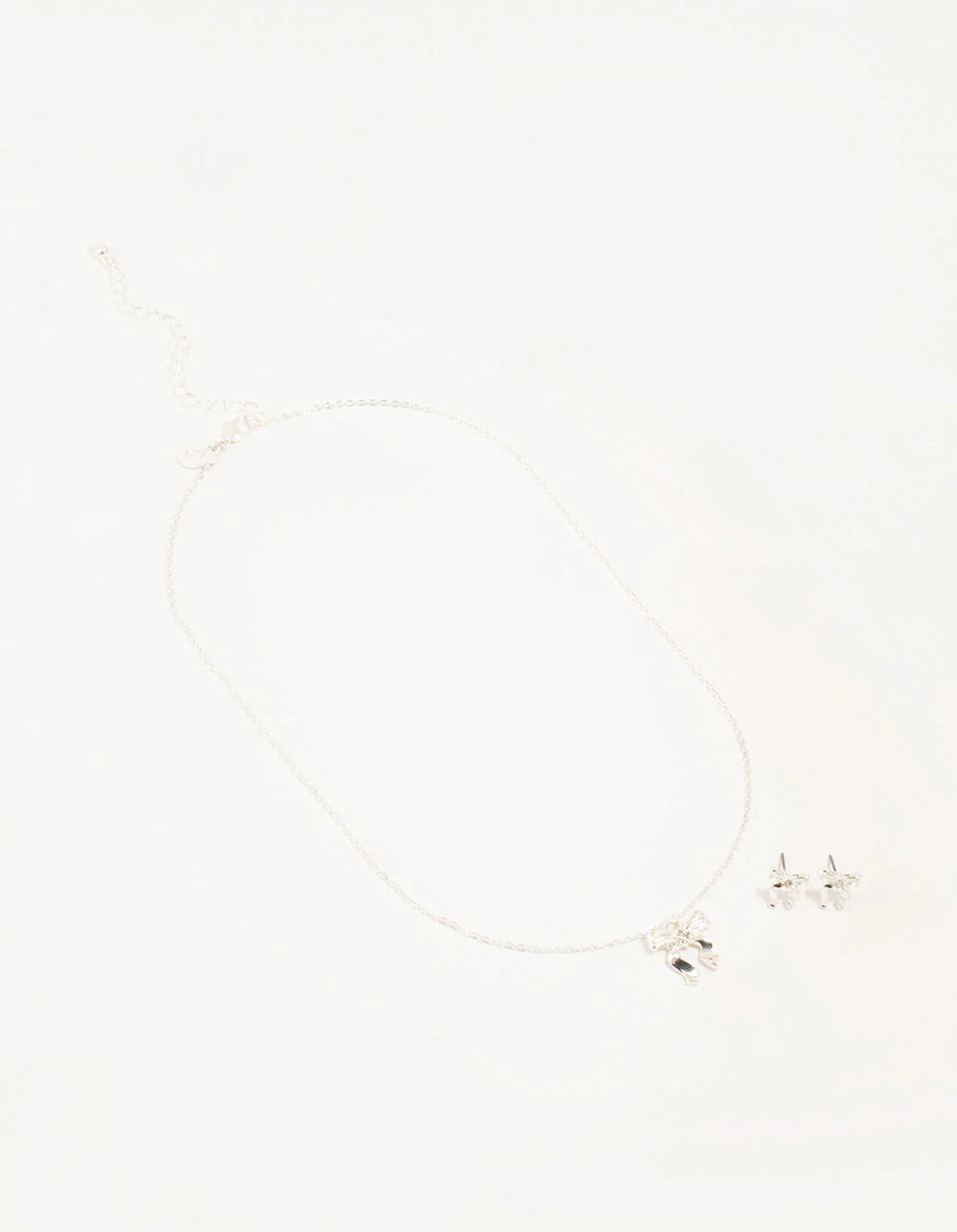 Silver Bow Necklace and Earrings Set - Image 2