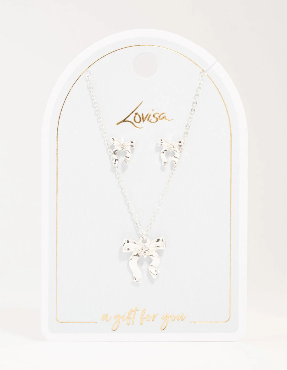 Silver Bow Necklace and Earrings Set - Image 3