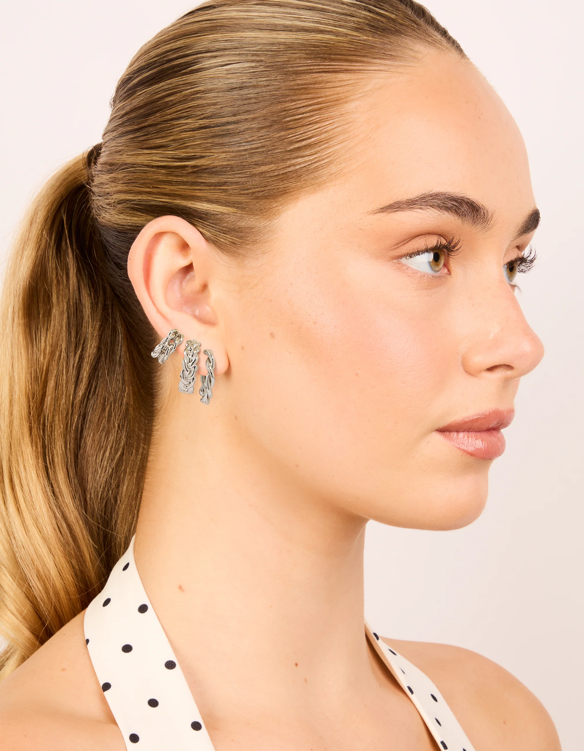 Silver Braided Hoop Earrings 3-Pack - Image 3