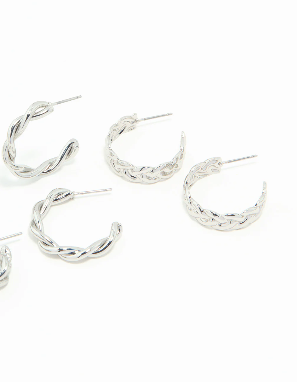 Silver Braided Hoop Earrings 3-Pack - Image 5