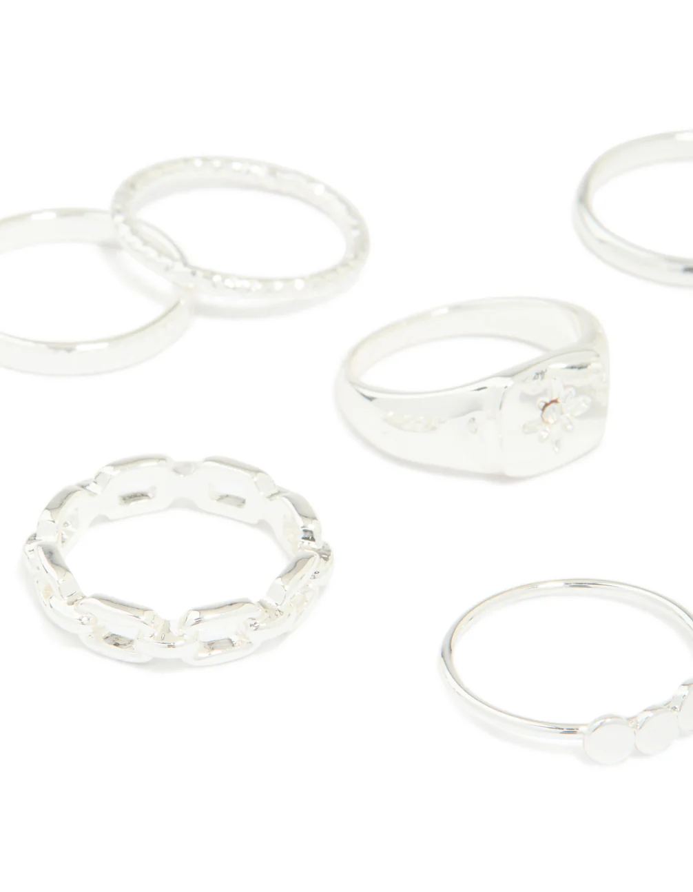 Silver Bubble Star Chain Rings 8-Pack - Image 2