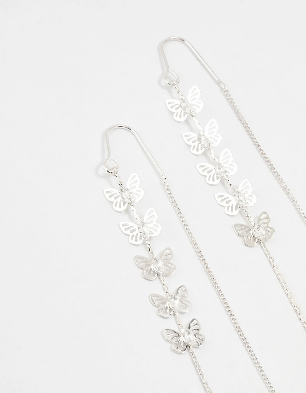 Silver Butterfly Cubic Zirconia Drop Earrings - Image 2