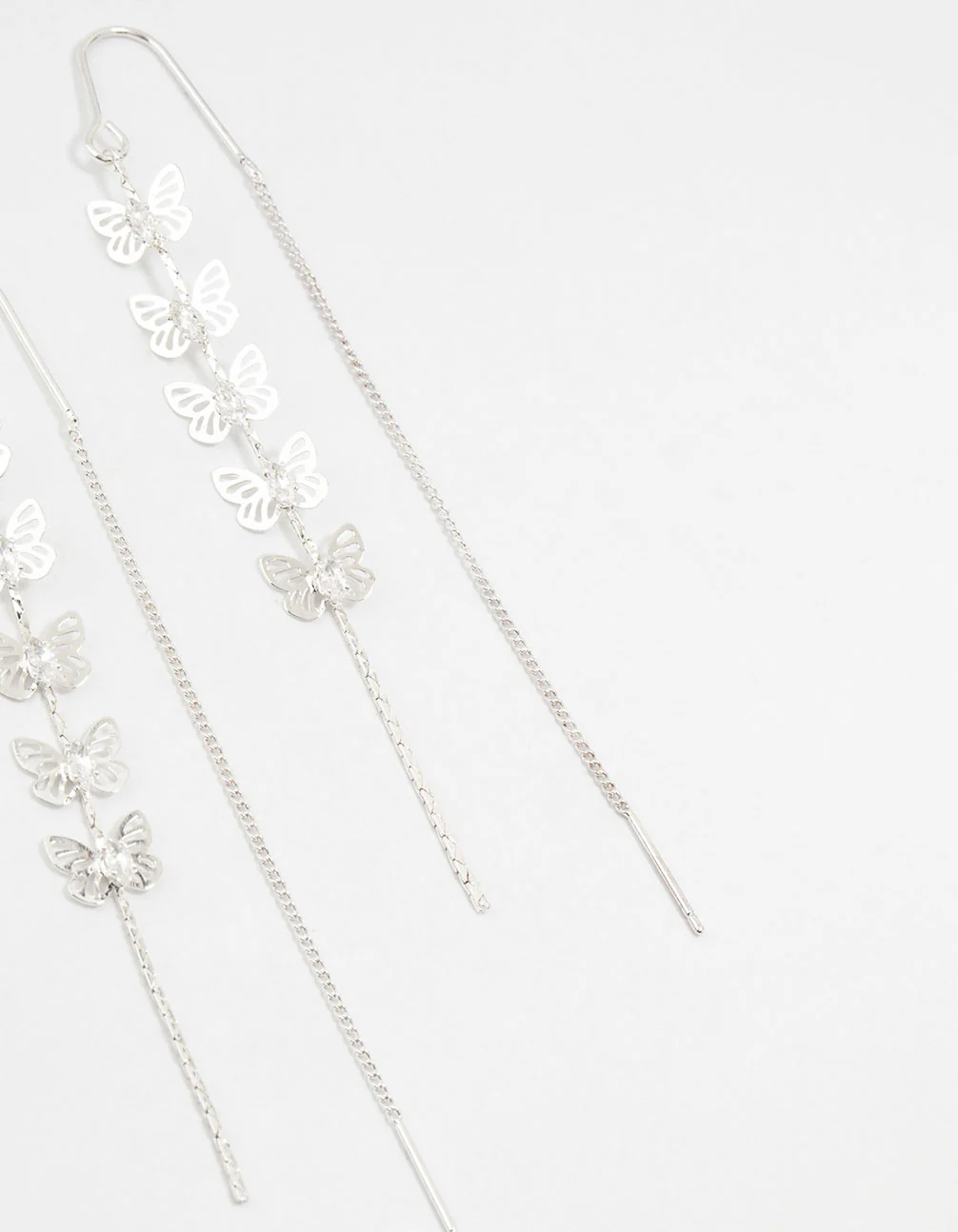 Silver Butterfly Cubic Zirconia Drop Earrings - Image 3
