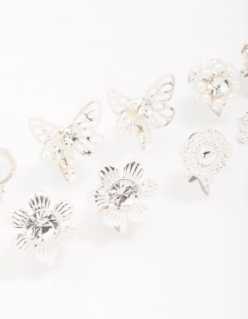 Silver Butterfly & Flower Clip On Earring 5-Pack - Image 2
