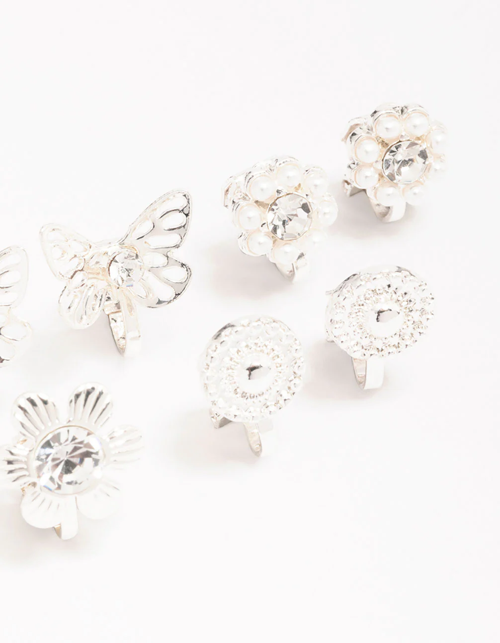 Silver Butterfly & Flower Clip On Earring 5-Pack - Image 3