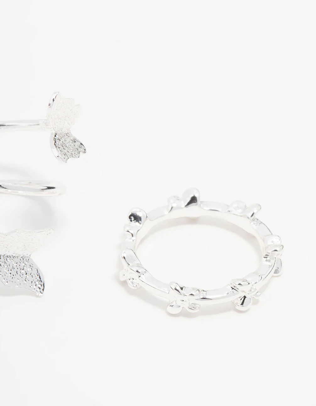 Silver Butterfly & Smooth Stacking Rings 3-Pack - Image 3