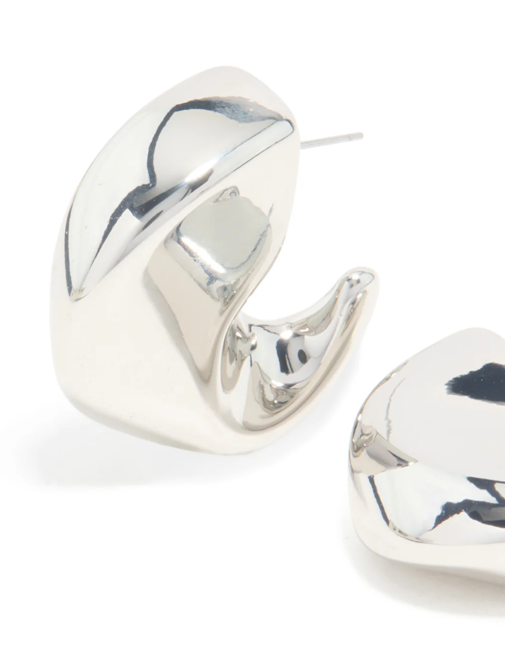 Silver C-Shape Stud Earrings - Image 2