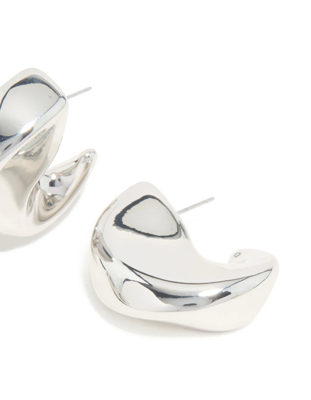 Silver C-Shape Stud Earrings - Image 3