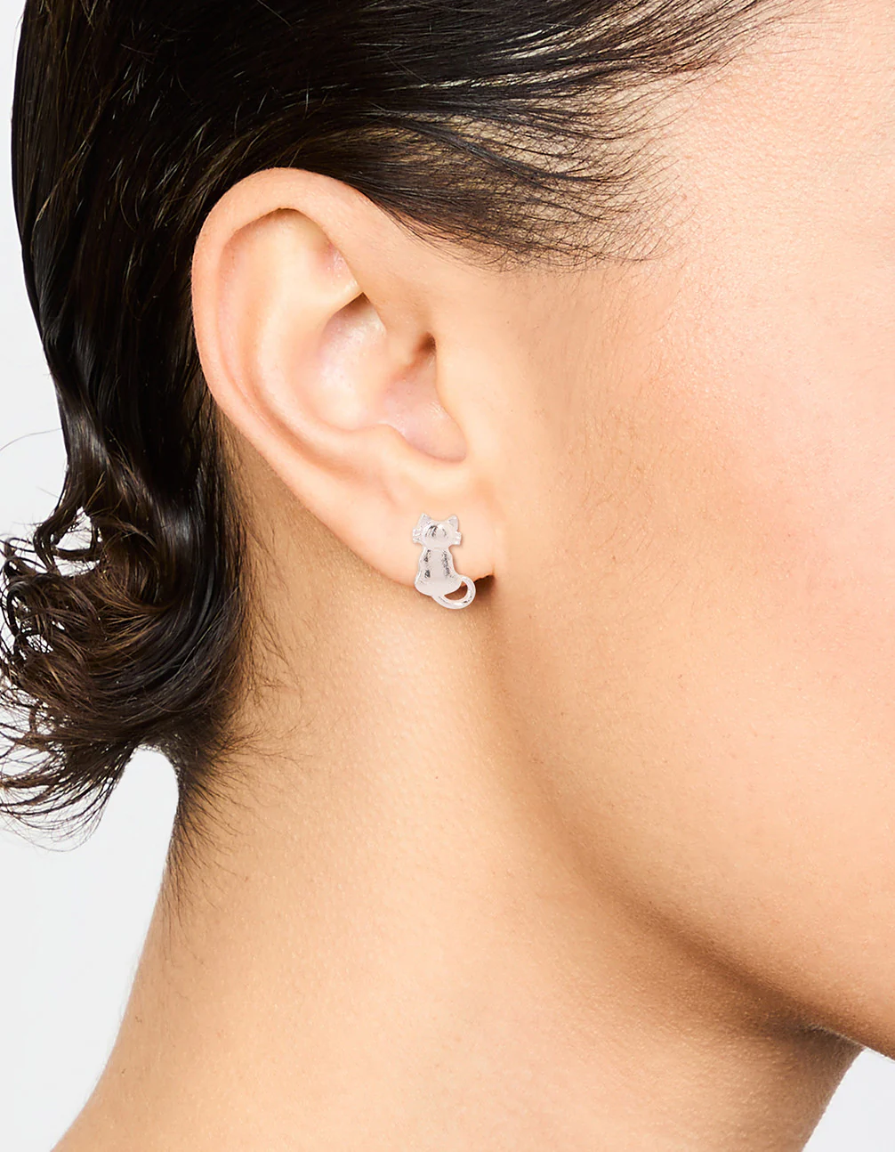 Silver Cat Stud Earrings - Image 2