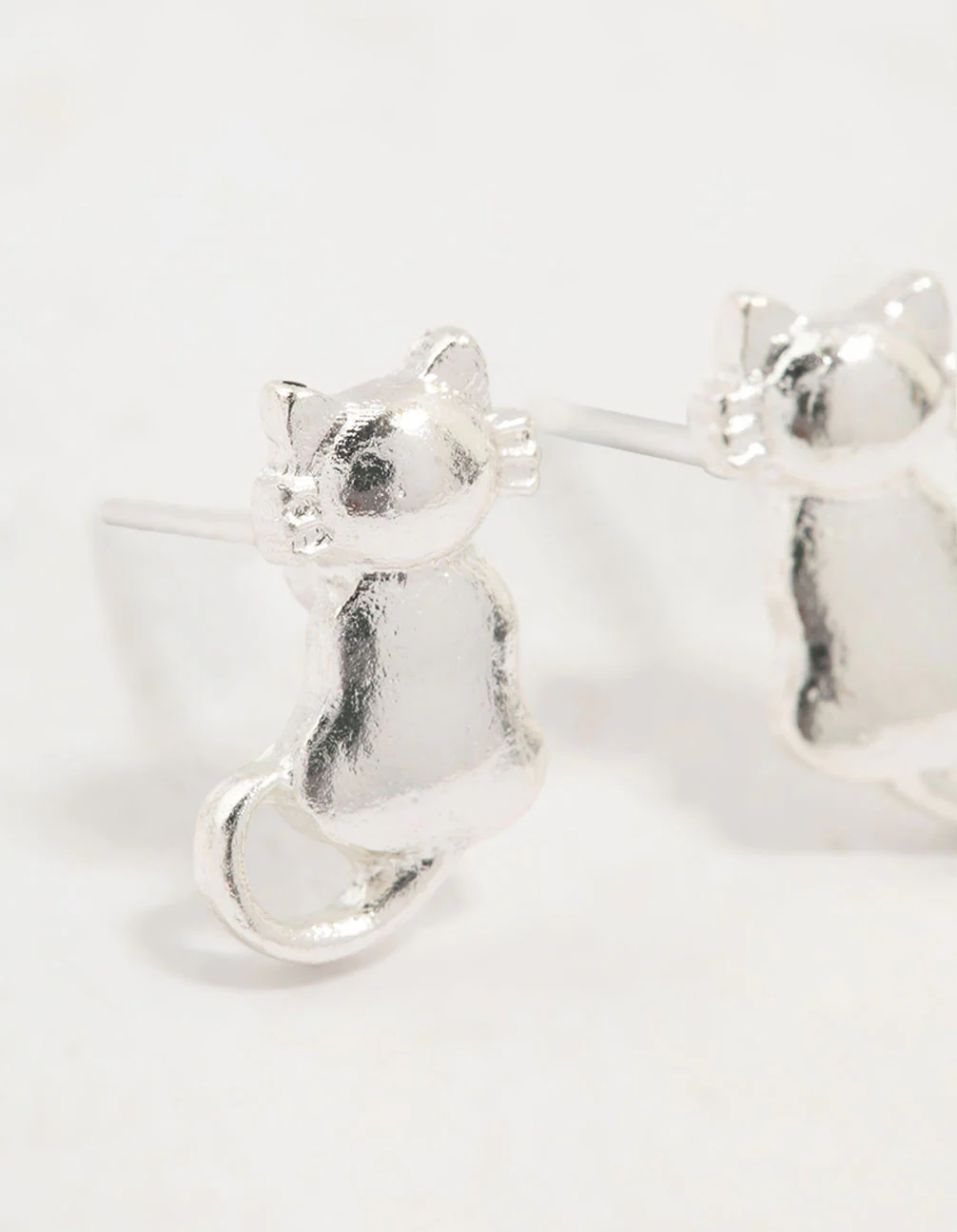 Silver Cat Stud Earrings - Image 4