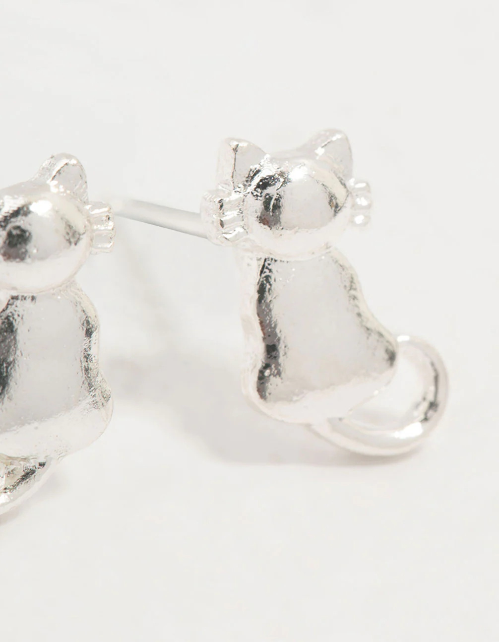 Silver Cat Stud Earrings - Image 5