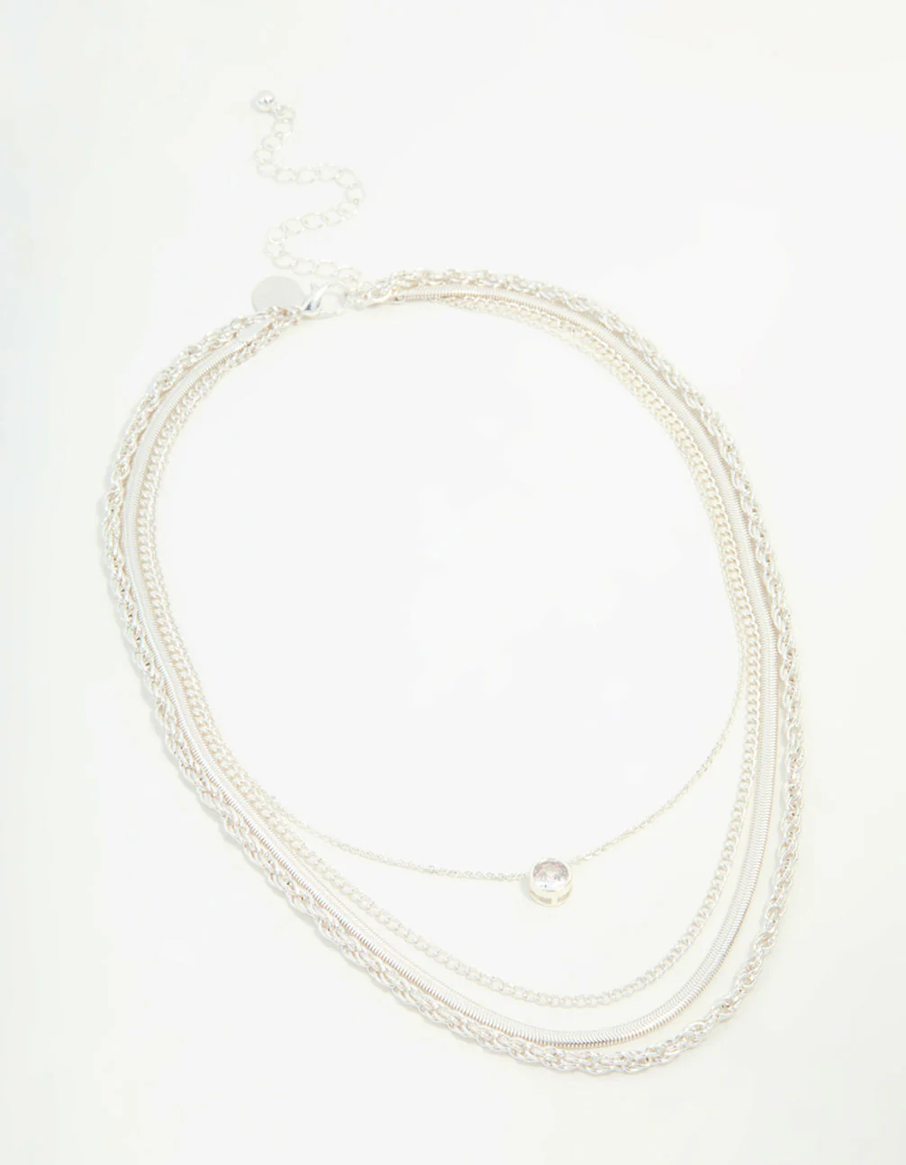 Silver Chain & Diamante Layered Necklace - Image 2