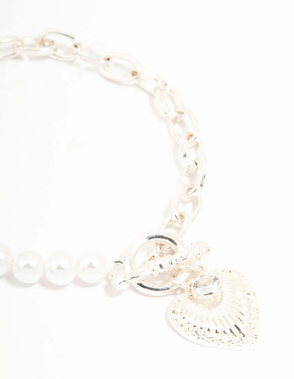 Silver Chain Pearl Heart T & O Bracelet - Image 2