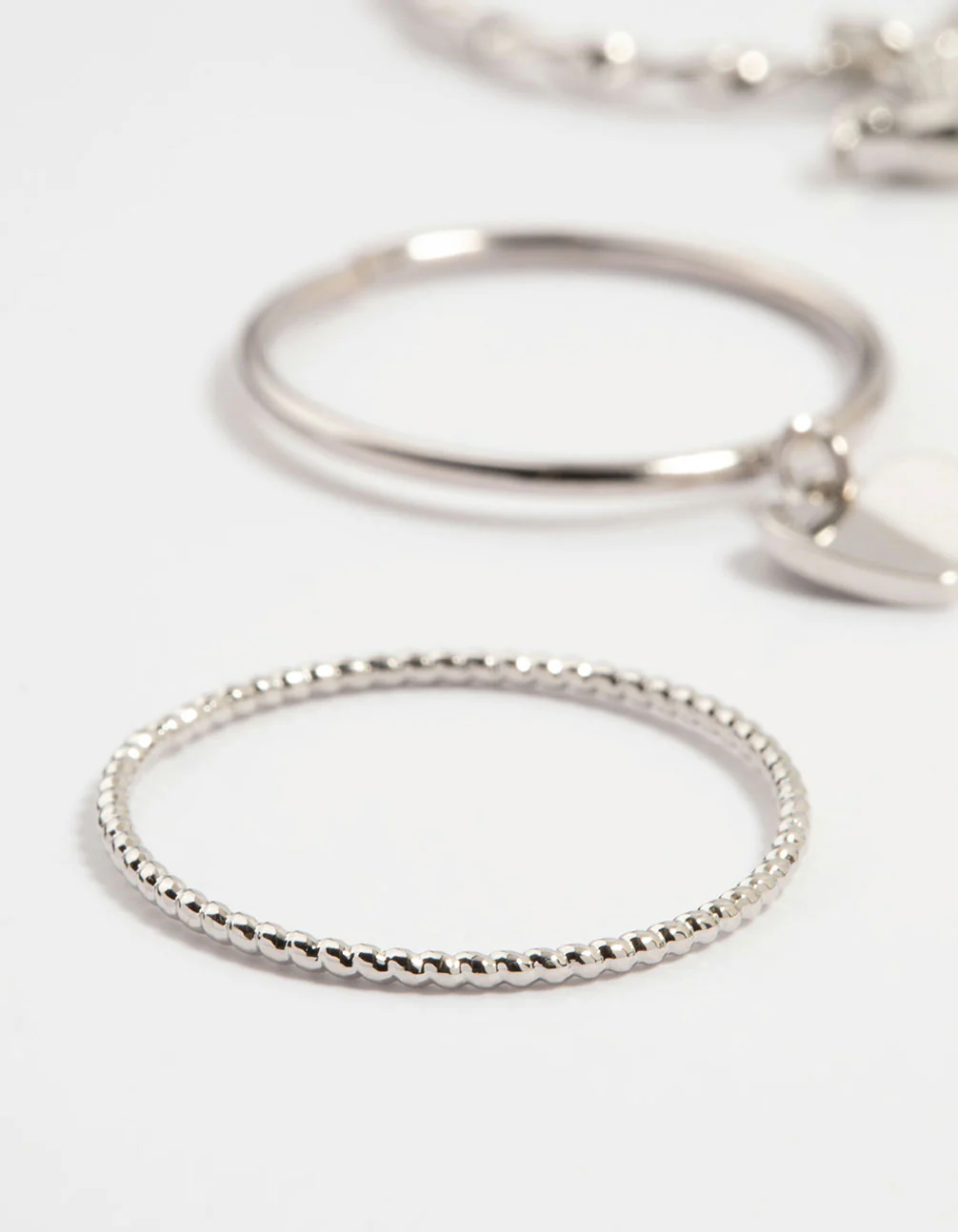 Silver Charm & Twisted Stacking Rings 10-Pack - Image 2