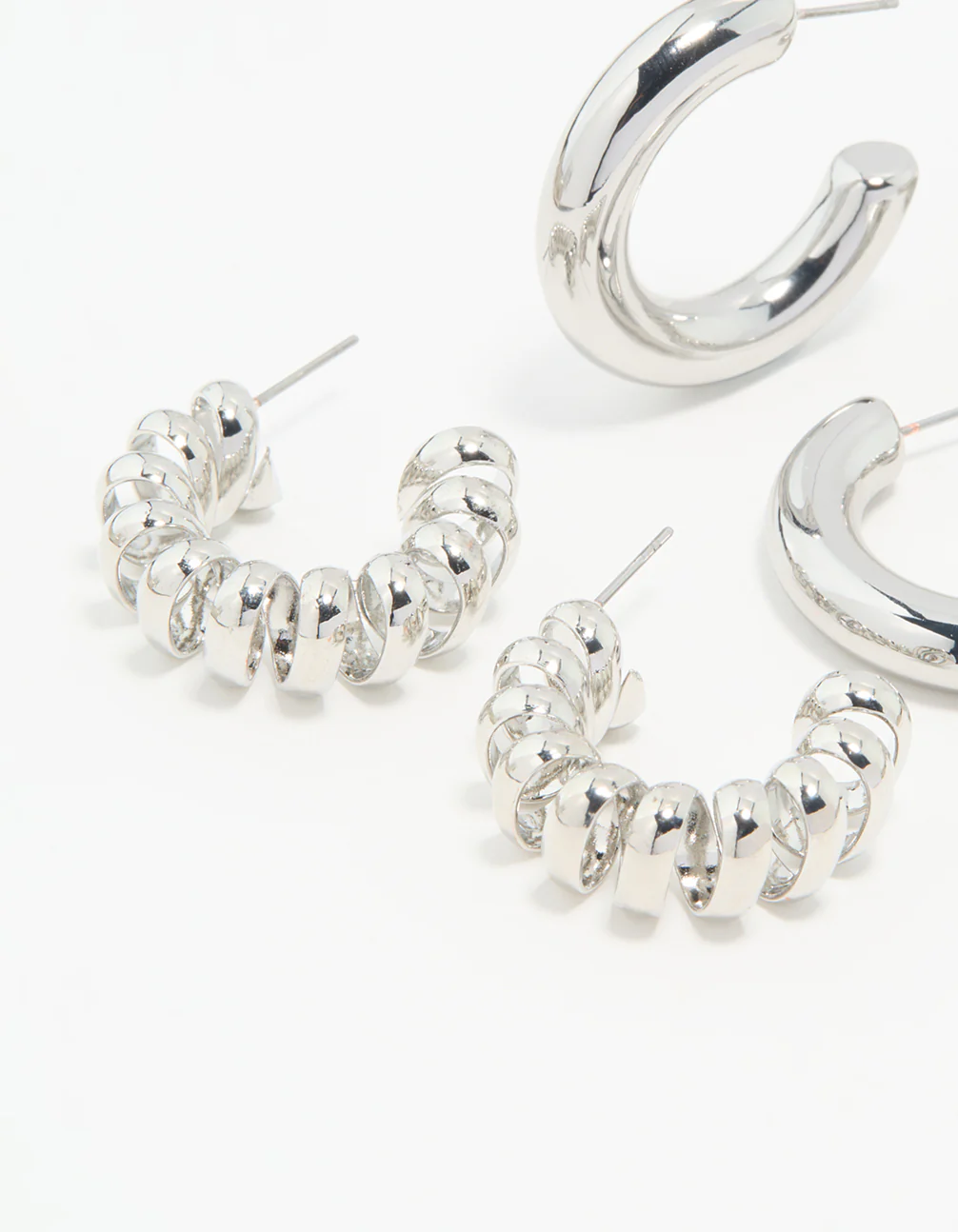 Silver Chunky & Braided Hoop Earrings 3-Pack - Image 4