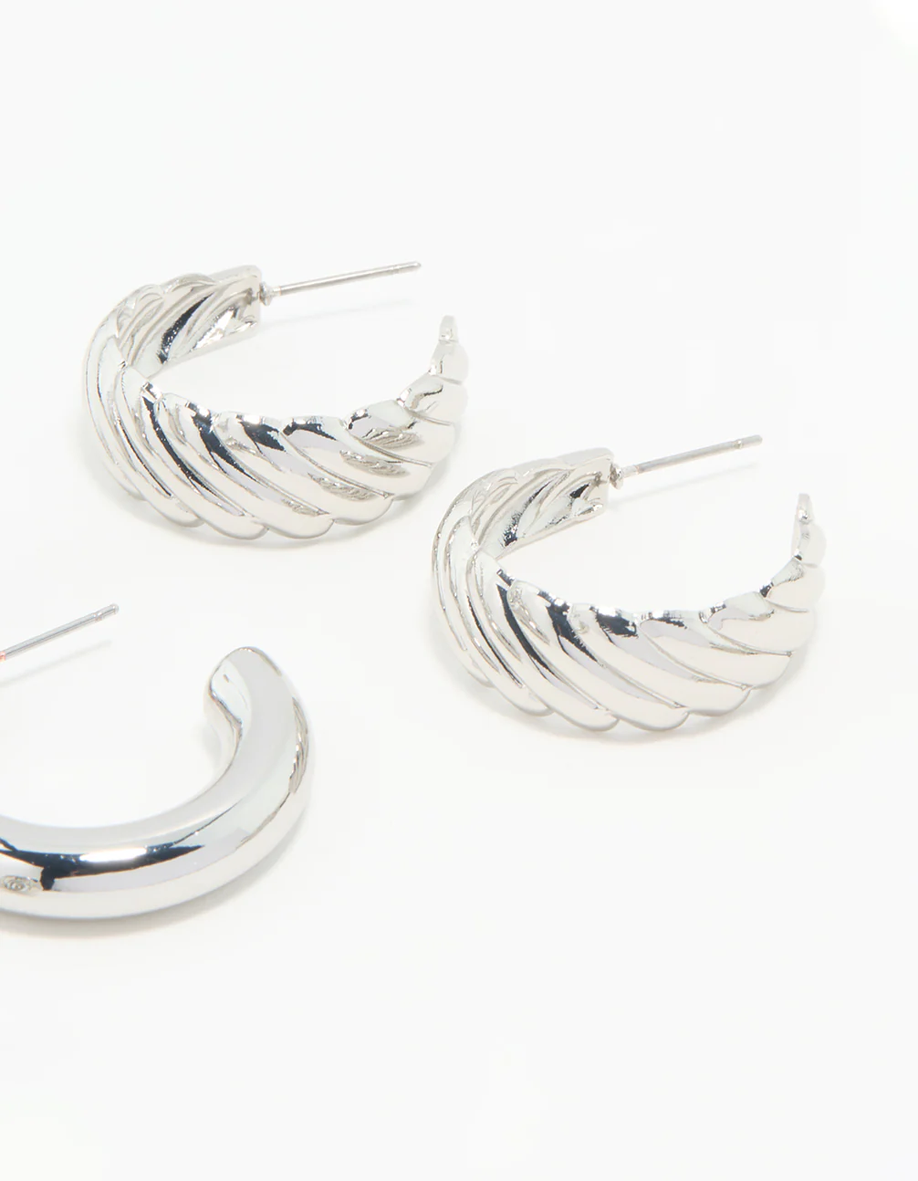 Silver Chunky & Braided Hoop Earrings 3-Pack - Image 5