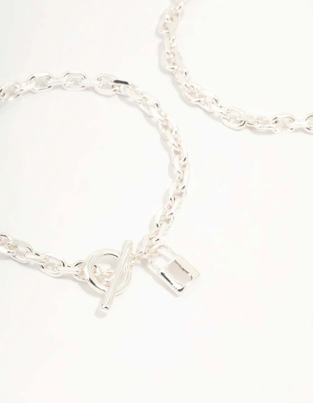 Silver Chunky Lock & Key Bracelets 2-Pack - Image 3