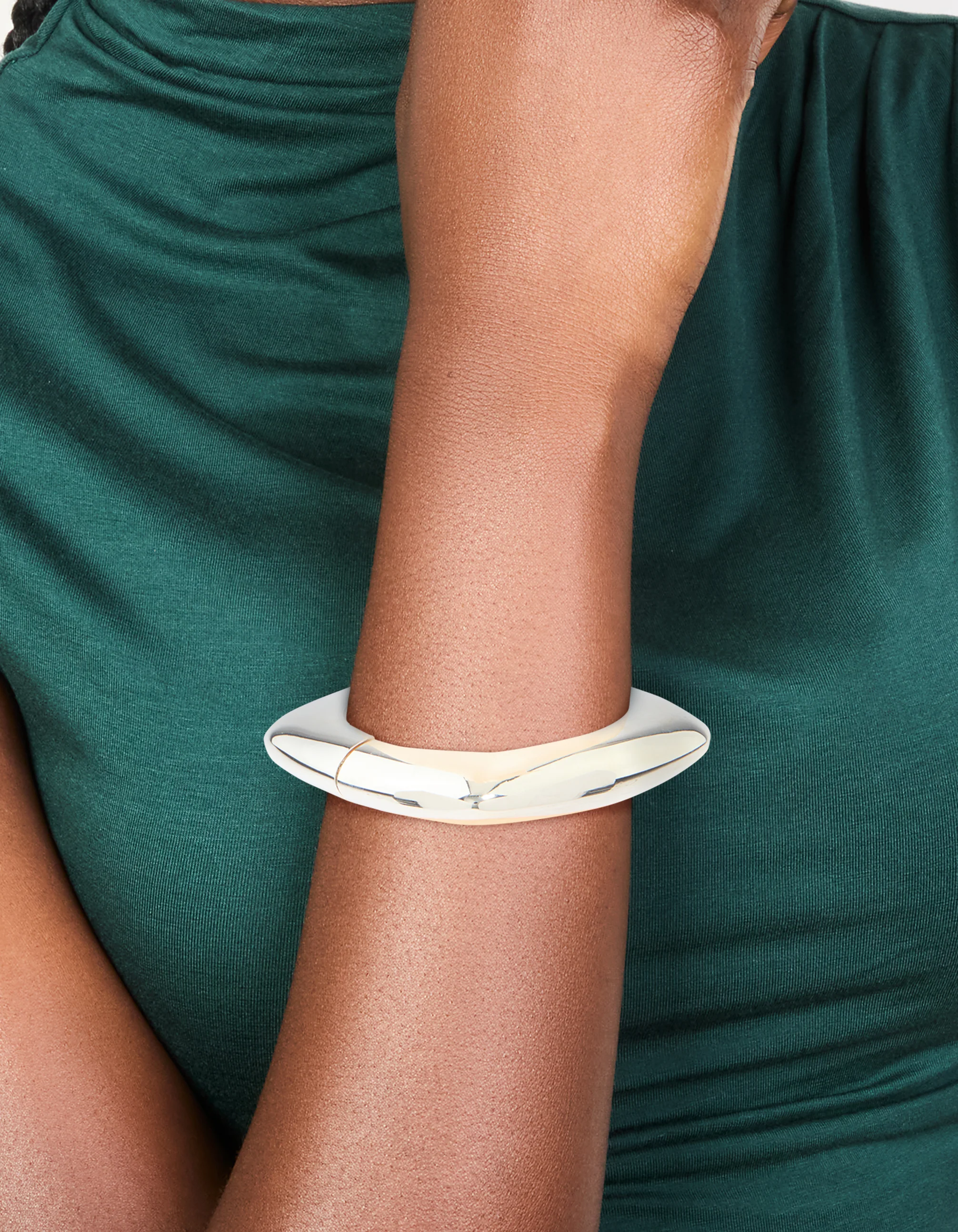 Silver Chunky Rectangle Hinged Bangle - Image 2