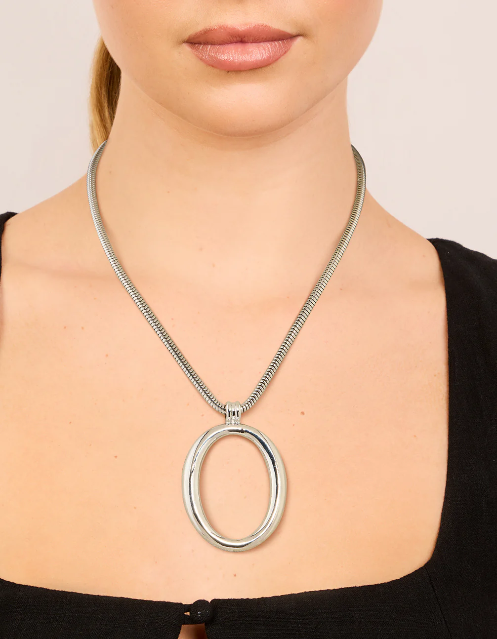 Silver Circle Large Pendant Necklace - Image 2