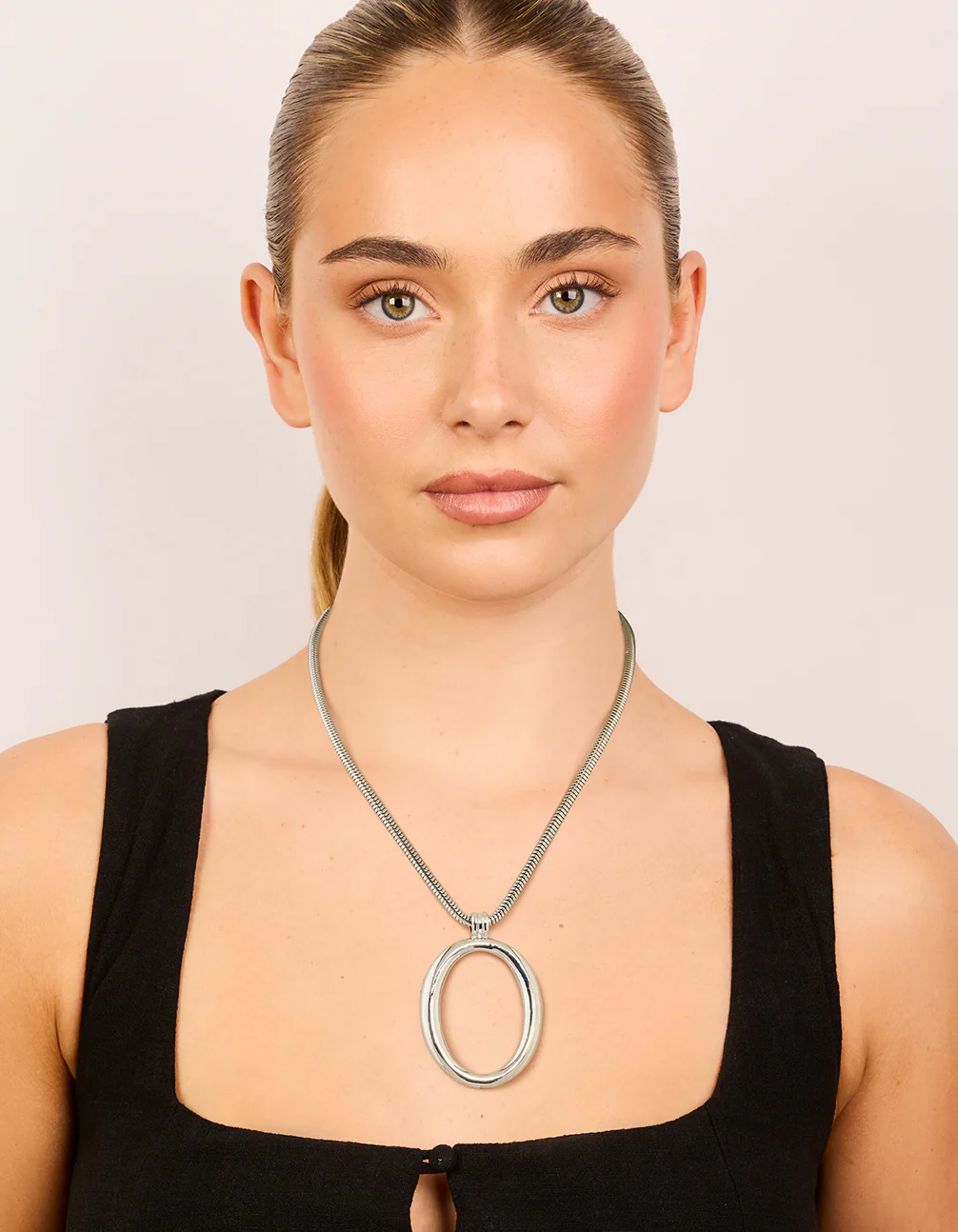 Silver Circle Large Pendant Necklace - Image 3