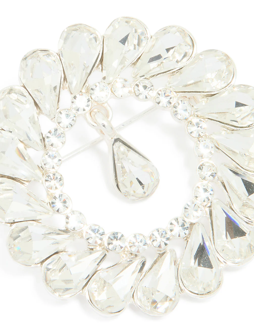 Silver Circular Diamante Drop Brooch - Image 2