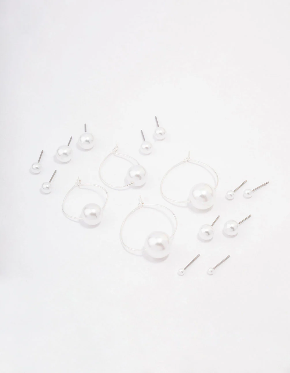 Silver Classic Pearl Hoop Earring 8-Pack