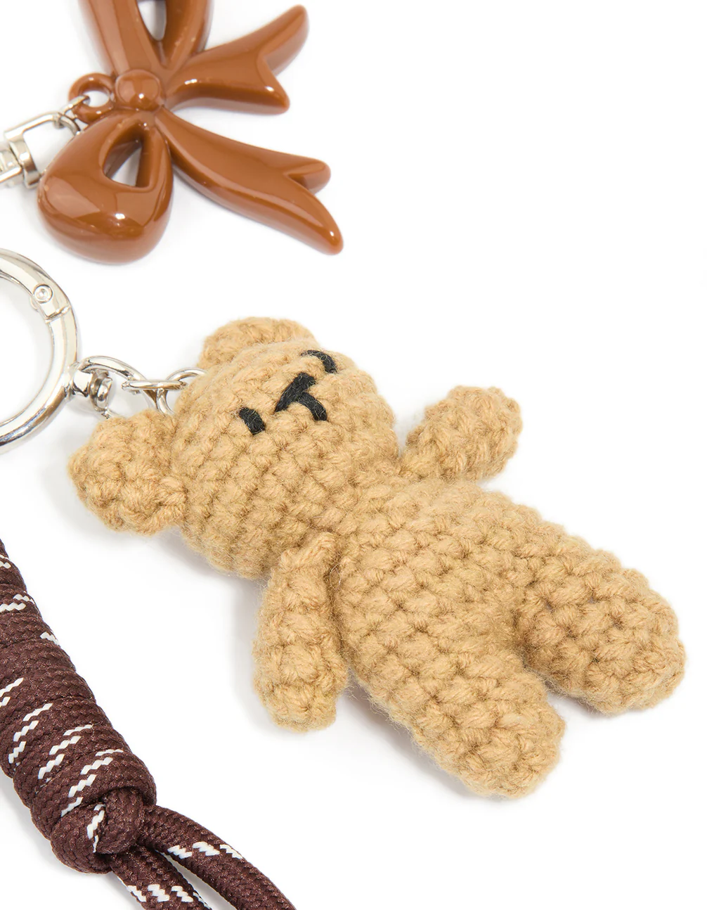 Silver Crochet Bear & Brown Bows Key Chain - Image 2