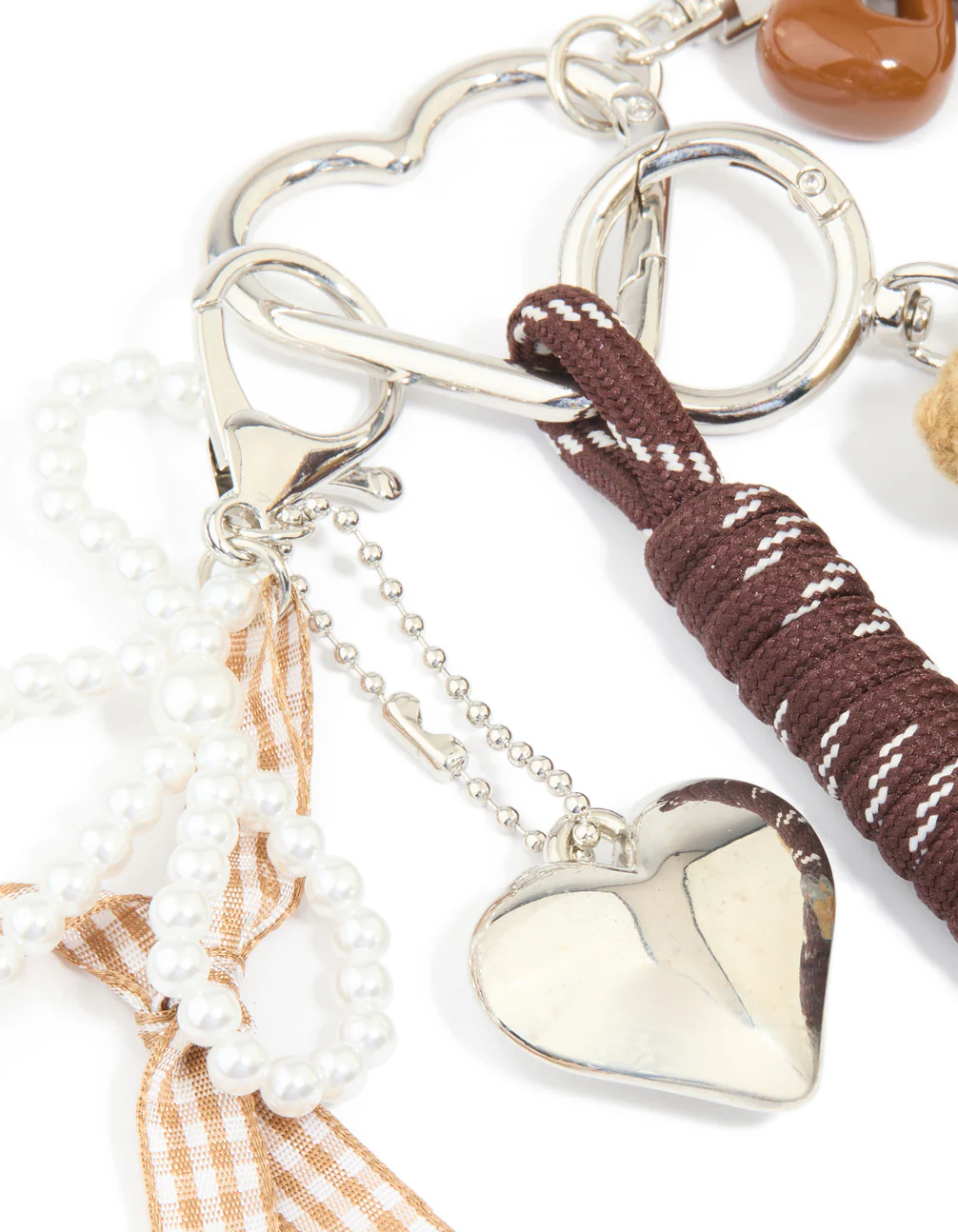 Silver Crochet Bear & Brown Bows Key Chain - Image 3
