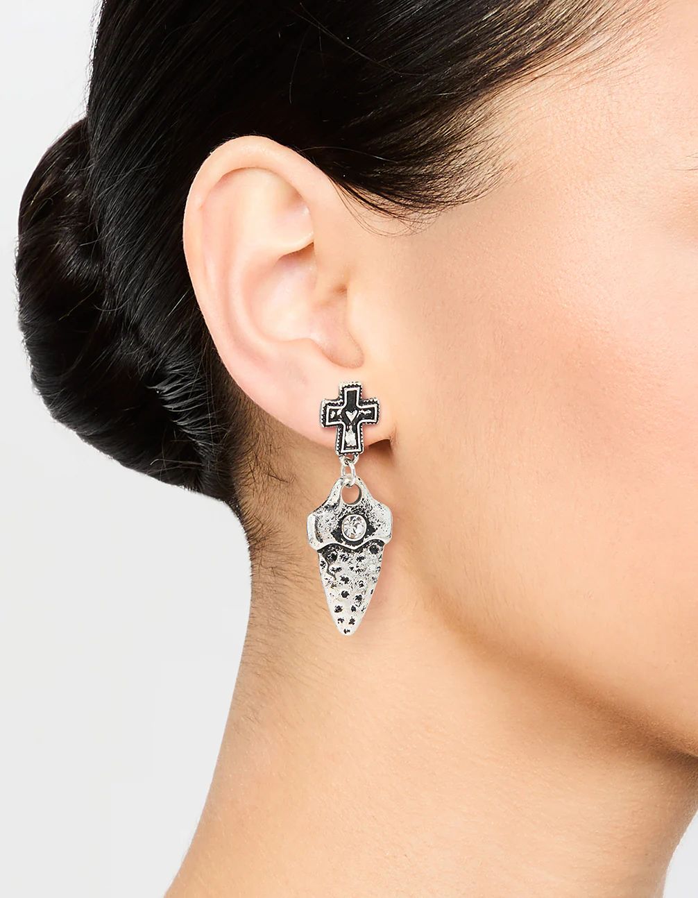 Silver Cross Dagger Drop Earrings - Image 2