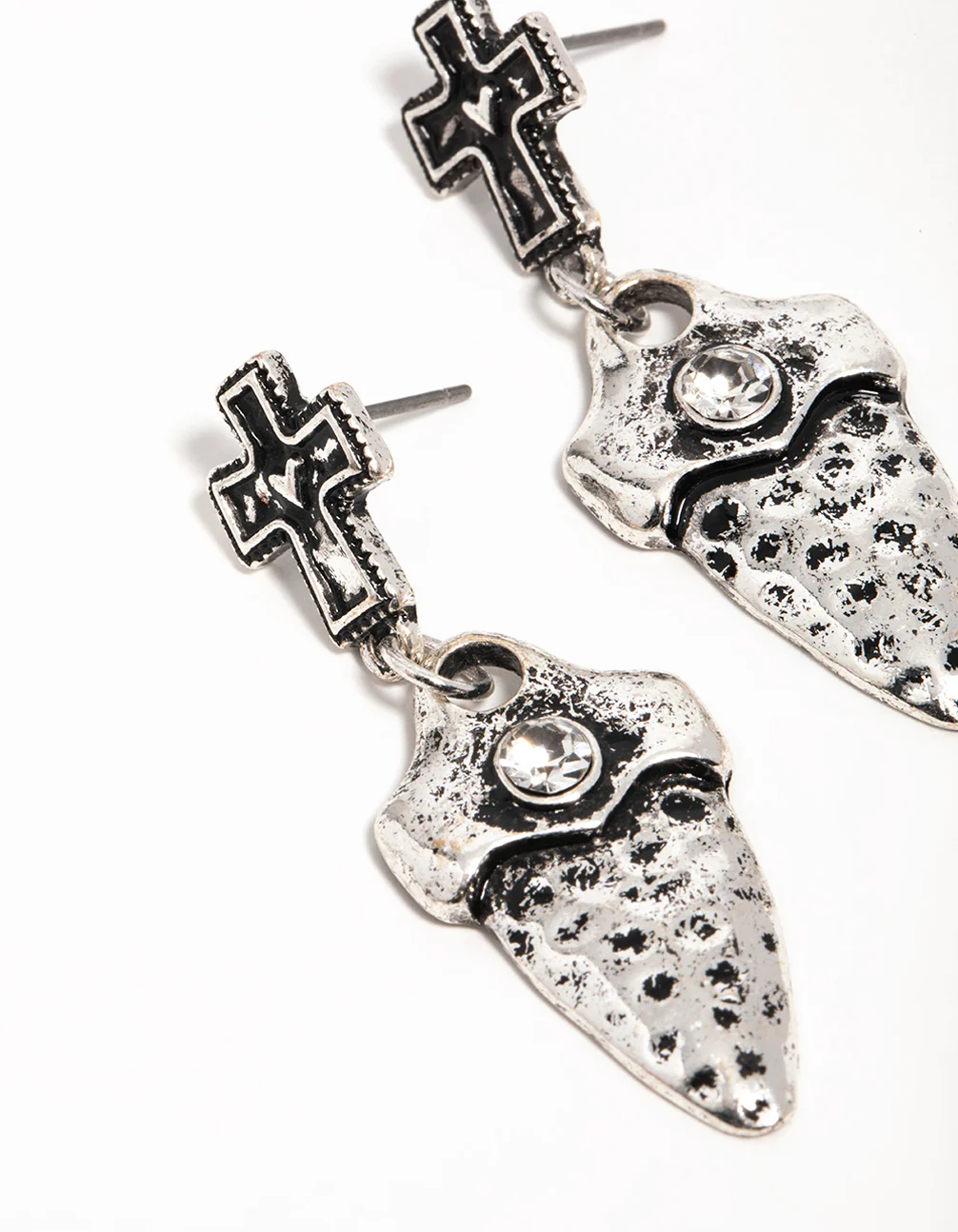 Silver Cross Dagger Drop Earrings - Image 4