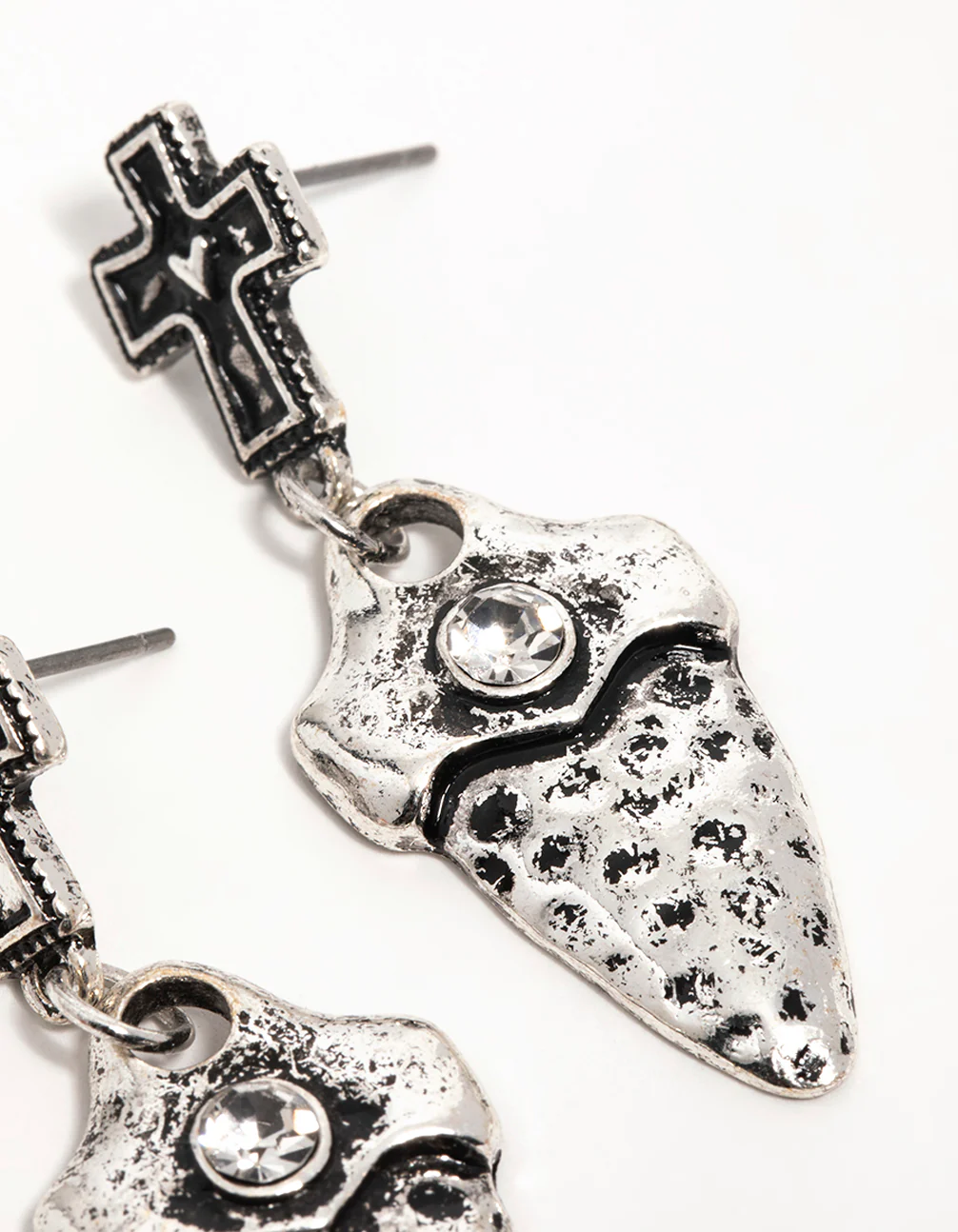 Silver Cross Dagger Drop Earrings - Image 5