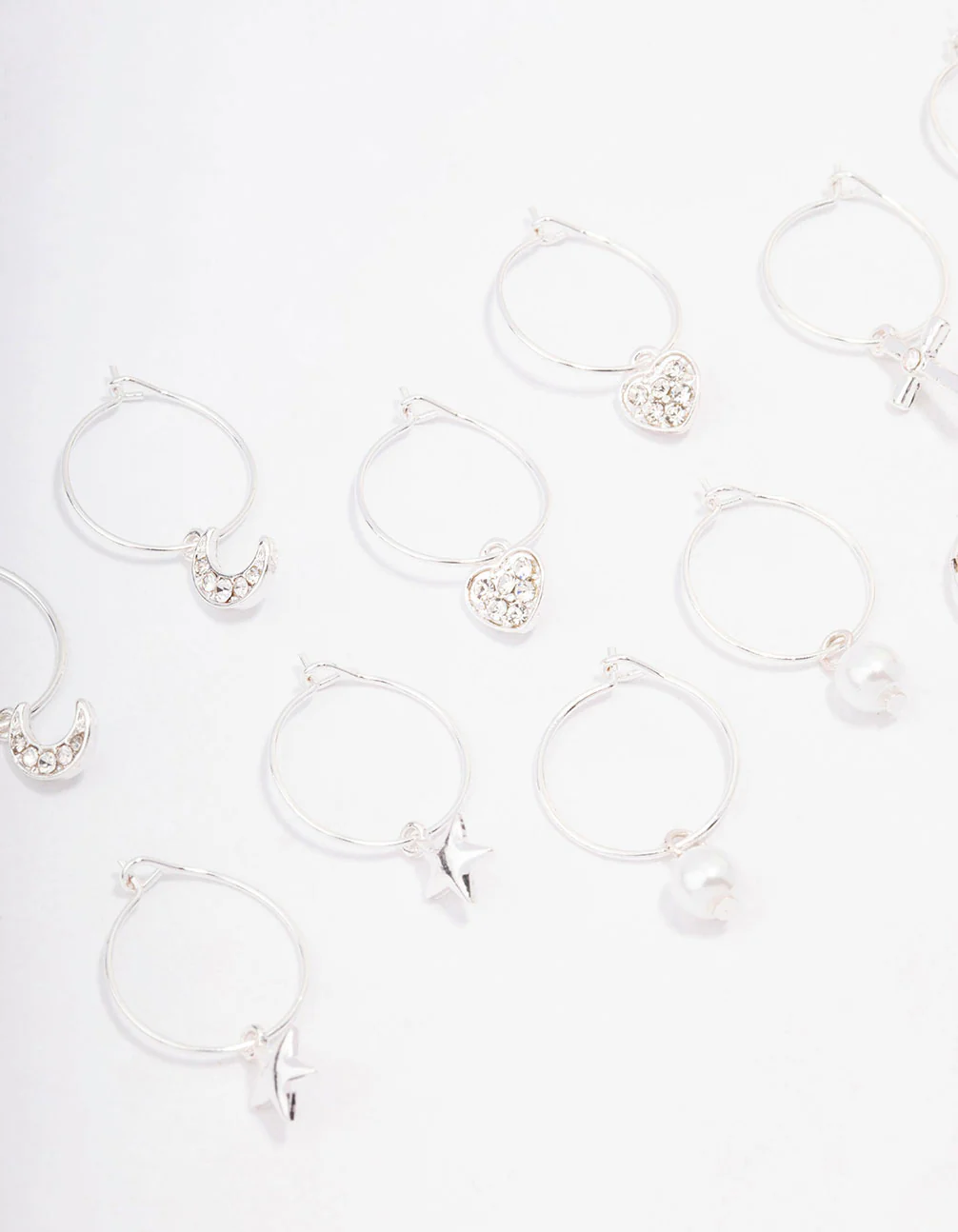Silver Crystal Heart Wire Hoop Earring 6-Pack - Image 2