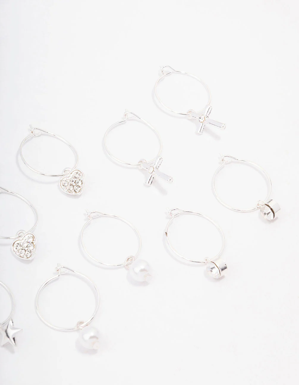 Silver Crystal Heart Wire Hoop Earring 6-Pack - Image 3