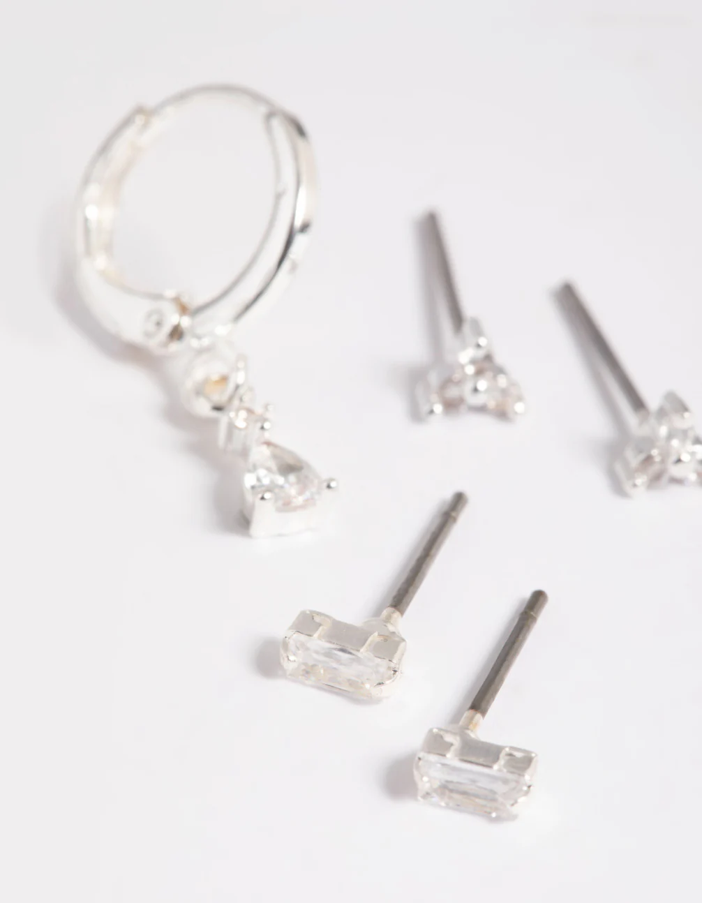 Silver Plated Crystal Pear Huggie Earrings 6-Pack - Image 3