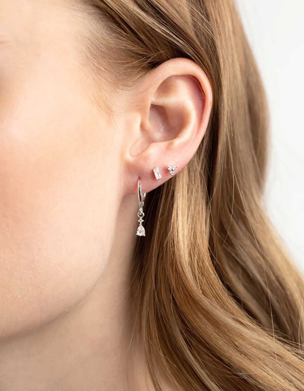 Silver Plated Crystal Pear Huggie Earrings 6-Pack - Image 4