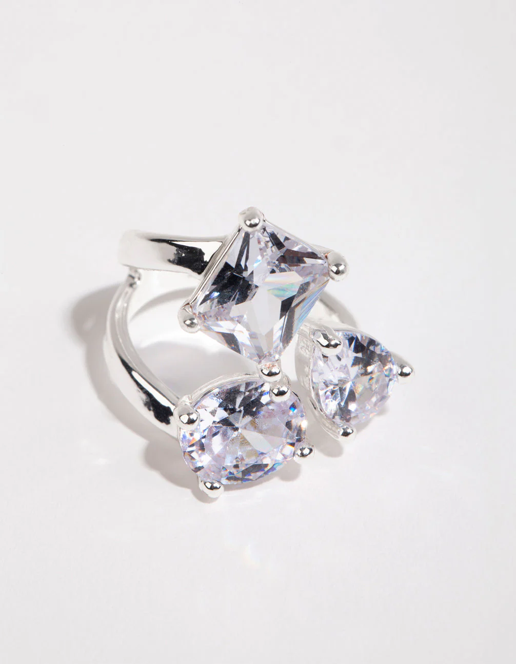 Rhodium Cubic Zirconia Large Stone Ring - Image 2