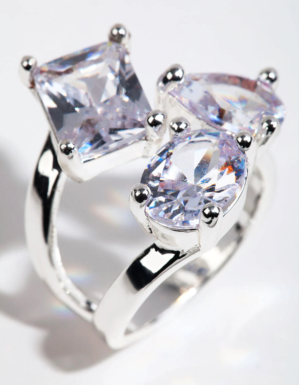Rhodium Cubic Zirconia Large Stone Ring - Image 3