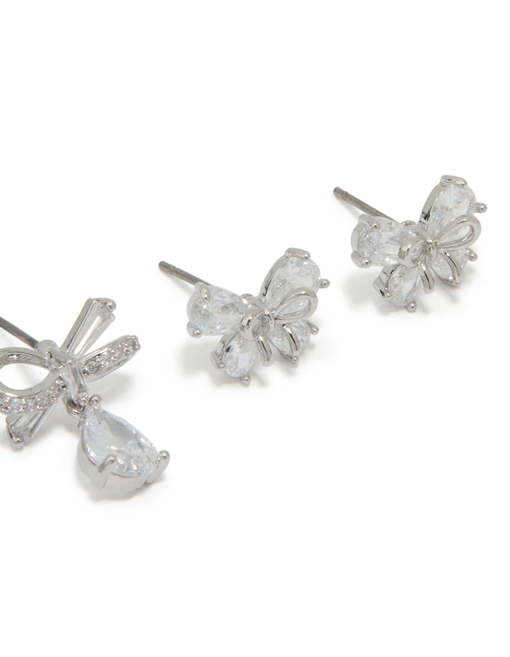 Silver Cubic Zirconia Bow Earrings 2-Pack - Image 4