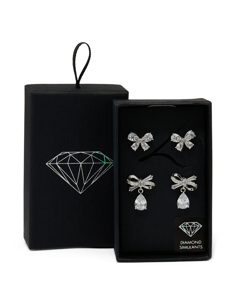 Silver Cubic Zirconia Bow Earrings 2-Pack - Image 5