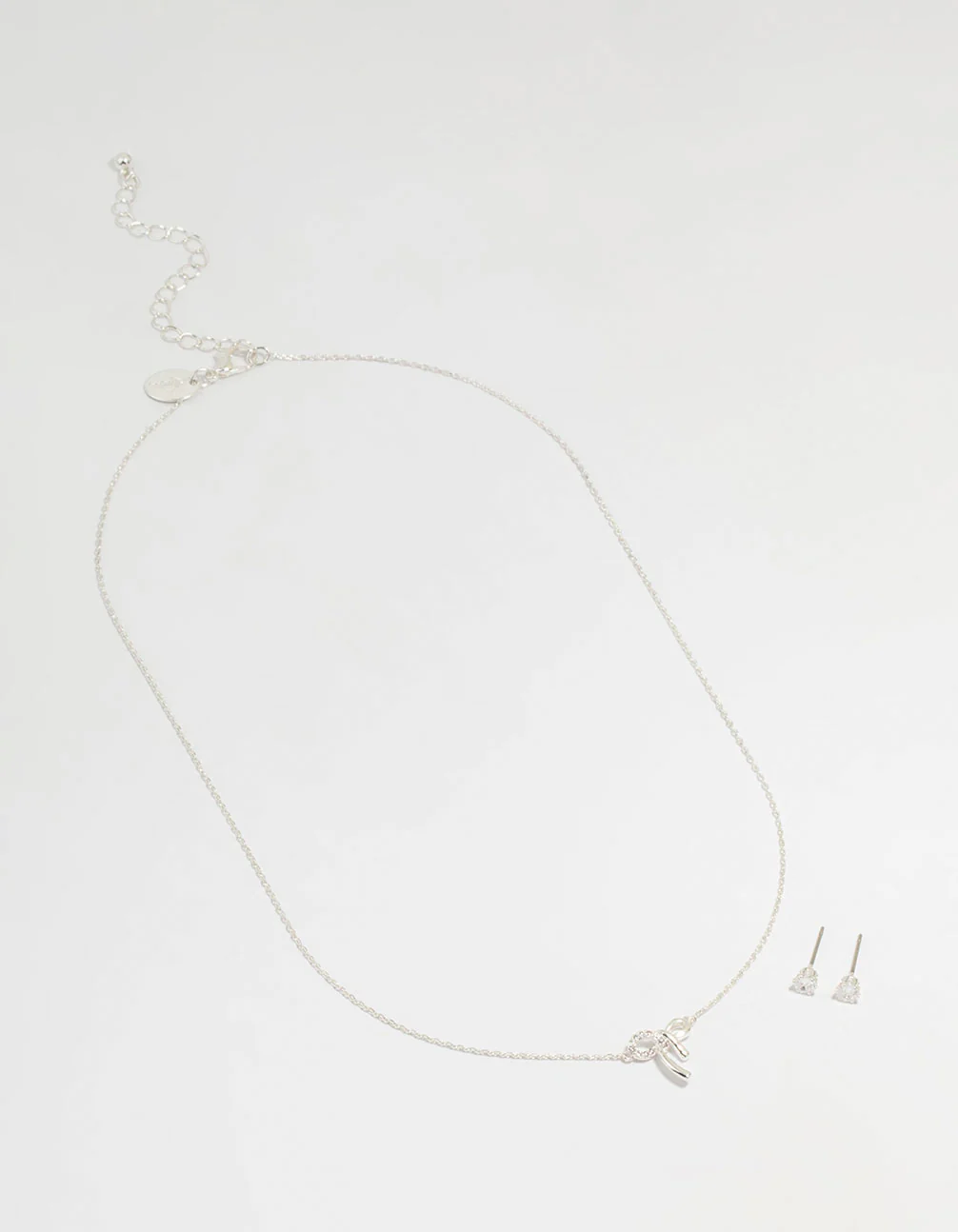 Silver Cubic Zirconia Bow Necklace & Earrings Set - Image 2