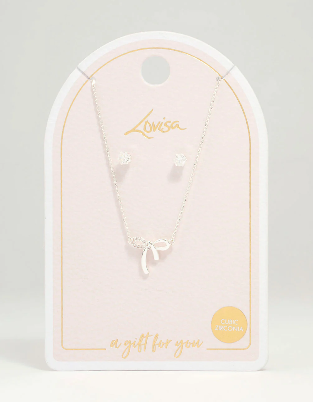 Silver Cubic Zirconia Bow Necklace & Earrings Set - Image 3