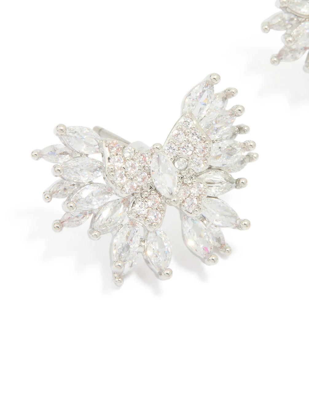 Silver Cubic Zirconia Bow Stud Earrings - Image 2