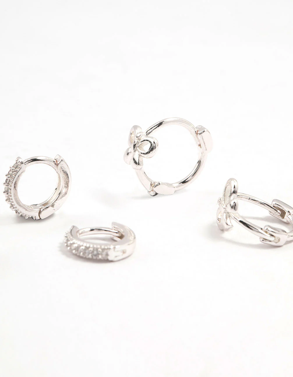 Silver Cubic Zirconia Bow Stud & Hoop Earrings 3-Pack - Image 3