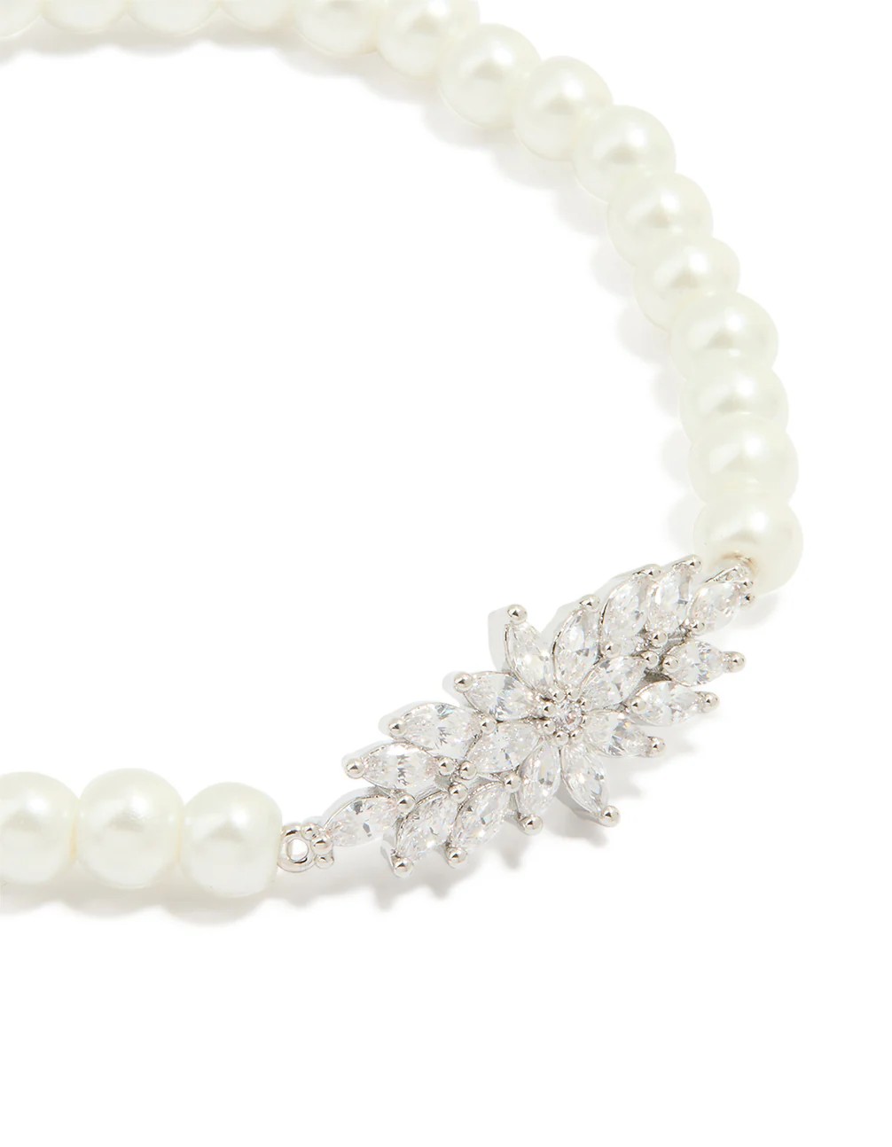 Silver Cubic Zirconia Center Flower Stretch Bracelet - Image 2